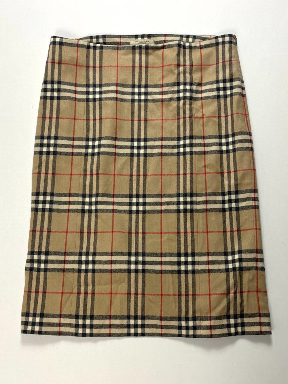 Vintage Womens Burberry London Check Tartan Wool Pencil Skirt Tan Plaid Sz 6